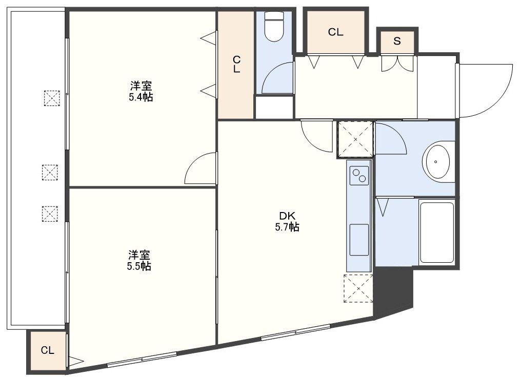 リバーサイド岩永(2DK/6階)の間取り写真