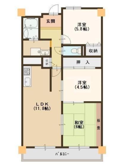 シャトレ緑橋(3LDK/8階)の間取り写真