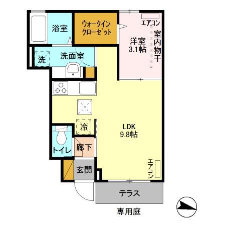 イルニード(1LDK/1階)の間取り写真