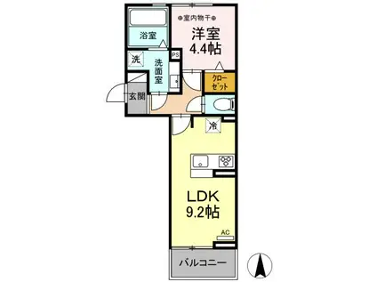 カサグランデ松下(1LDK/2階)の間取り写真