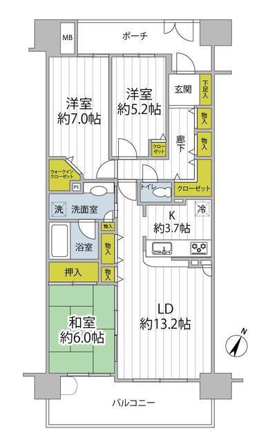 セントラルスウィート大宮桜木町(3LDK/6階)の間取り写真