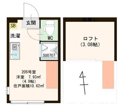 ハーモニーテラス下高井戸II(ワンルーム/2階)の間取り写真