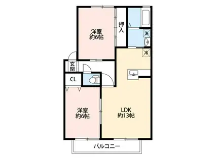 サンガーデン茜ヶ丘 A(2LDK/2階)の間取り写真