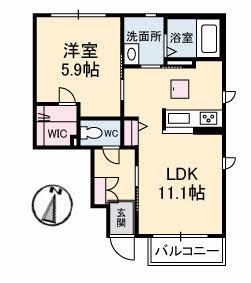 トルマリーナA棟 1LDKHT(1LDK/1階)の間取り写真