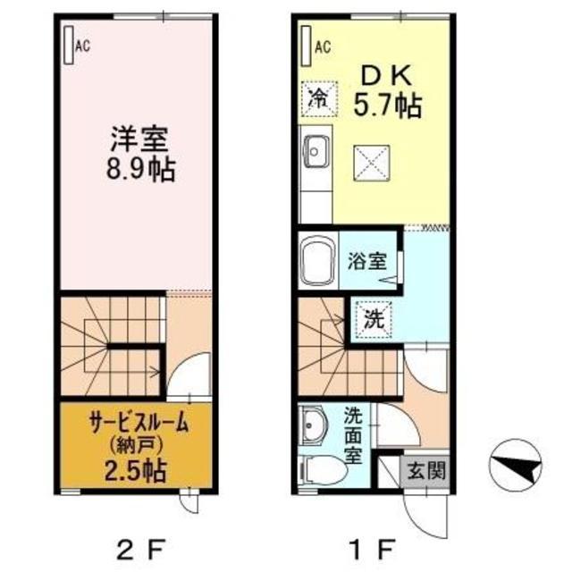 メゾネットみなみE(1SDK/1階)の間取り写真
