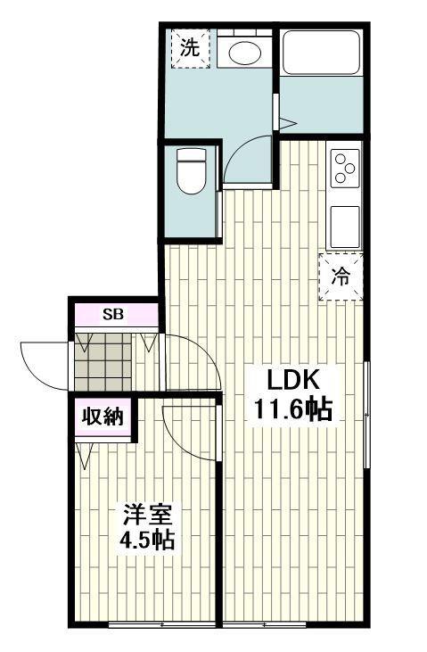 レラーブル鎌倉佐助B棟(1LDK/2階)の間取り写真