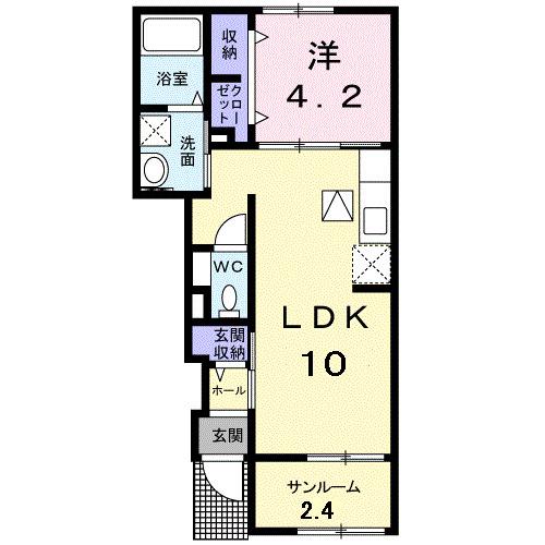 グランデ フィオーレ 木園 B 1LDKS(1LDK/1階)の間取り写真