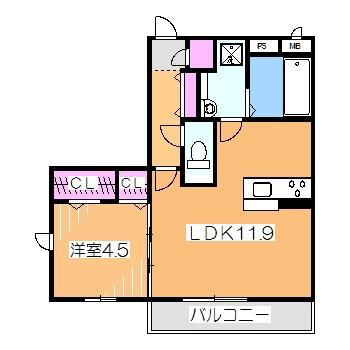 リュバン鳳(1LDK/3階)の間取り写真