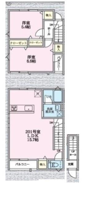 エクセルピア萩中3番館(2LDK/2階)の間取り写真
