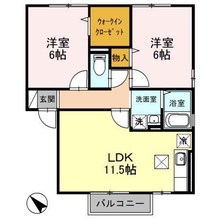 K・Iハイツ(2LDK/2階)の間取り写真