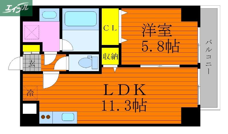 ピュアガーデン新保(1LDK/3階)の間取り写真