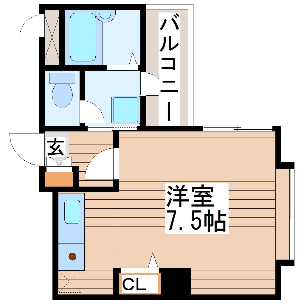 ベルシティ五橋(1K/2階)の間取り写真