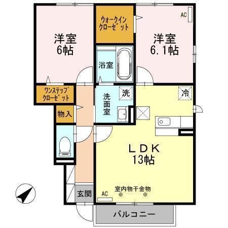 ウィンフィールドB(2LDK/1階)の間取り写真