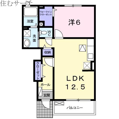 リアンヴィラージュA棟(1LDK/1階)の間取り写真
