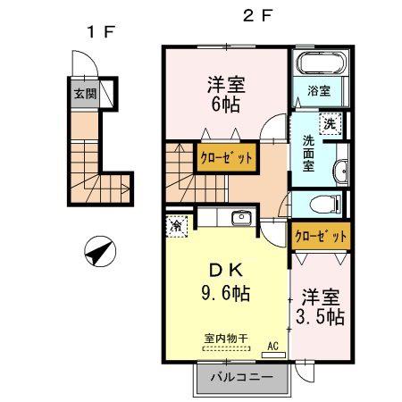 クレールわかば(2LDK/2階)の間取り写真