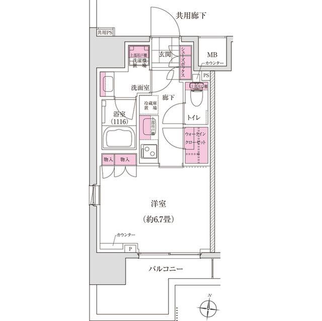 ディームス木場(1K/6階)の間取り写真