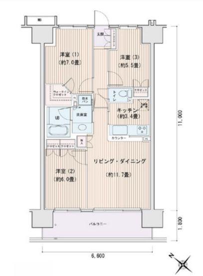 エスティメゾン豊洲レジデンスA棟(3LDK/14階)の間取り写真