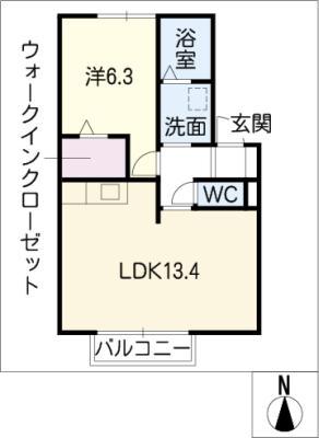 ガナドールA棟(1LDK/1階)の間取り写真