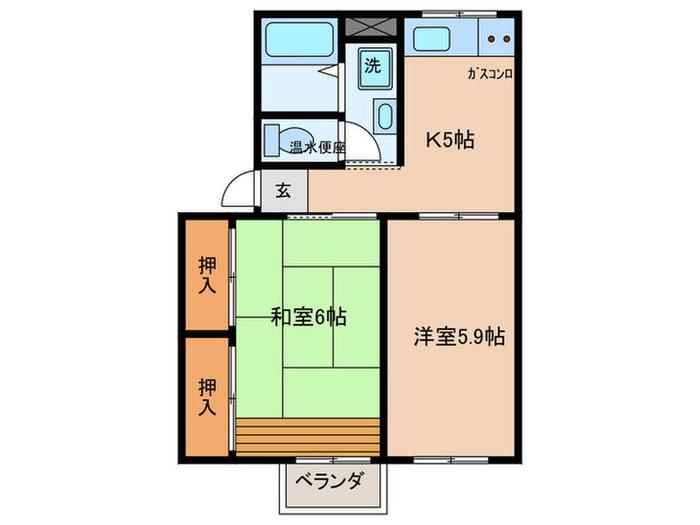 クローバーコート(2K/2階)の間取り写真