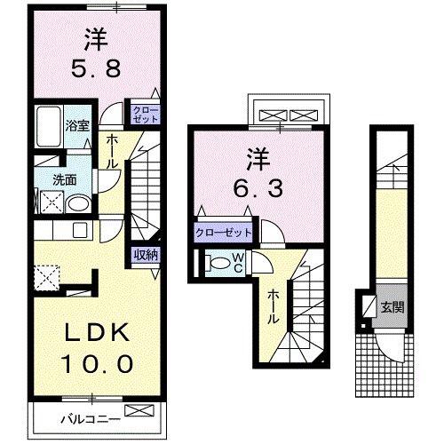 グレイス ヴィラI番館(2LDK/2階)の間取り写真