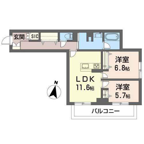 ベレオ大町(2LDK/4階)の間取り写真