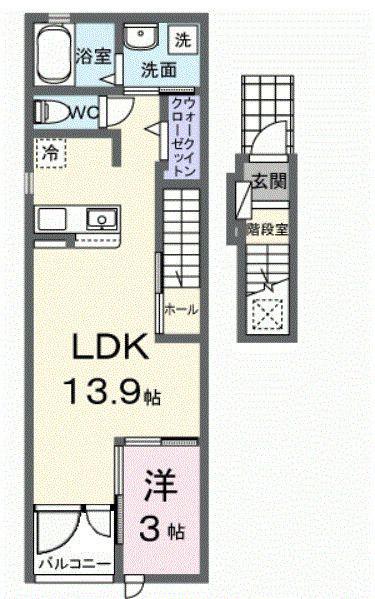 コンフォールB(1LDK/2階)の間取り写真