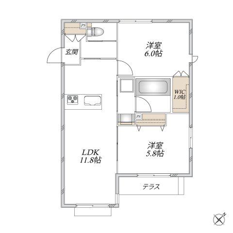 宮坂3丁目メゾン(2LDK/1階)の間取り写真