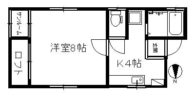 サイレントII(1K/2階)の間取り写真