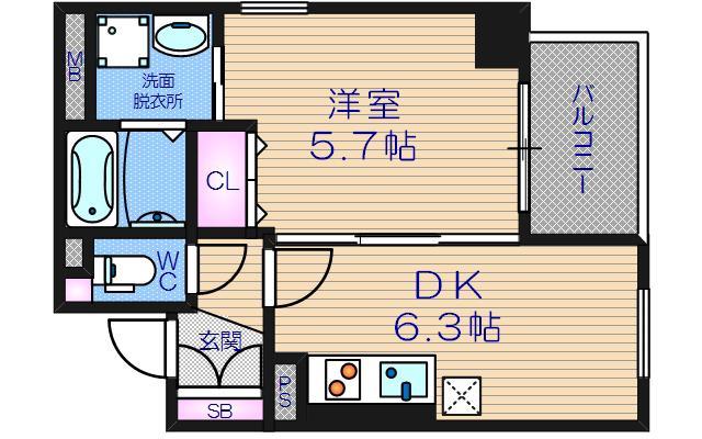 ティベルデ(1DK/6階)の間取り写真