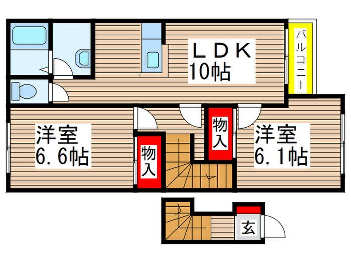 クレア貝塚(2LDK/2階)の間取り写真