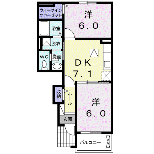 ラポール(2DK/1階)の間取り写真