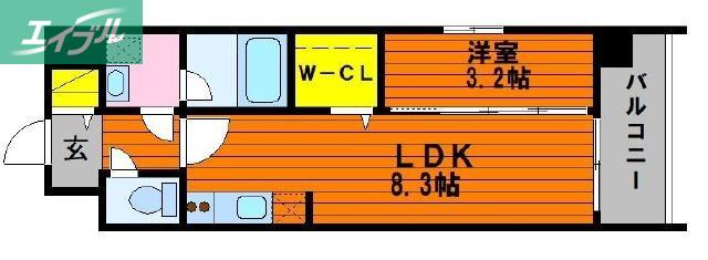 レジデンスカープ南中央町(1LDK/4階)の間取り写真