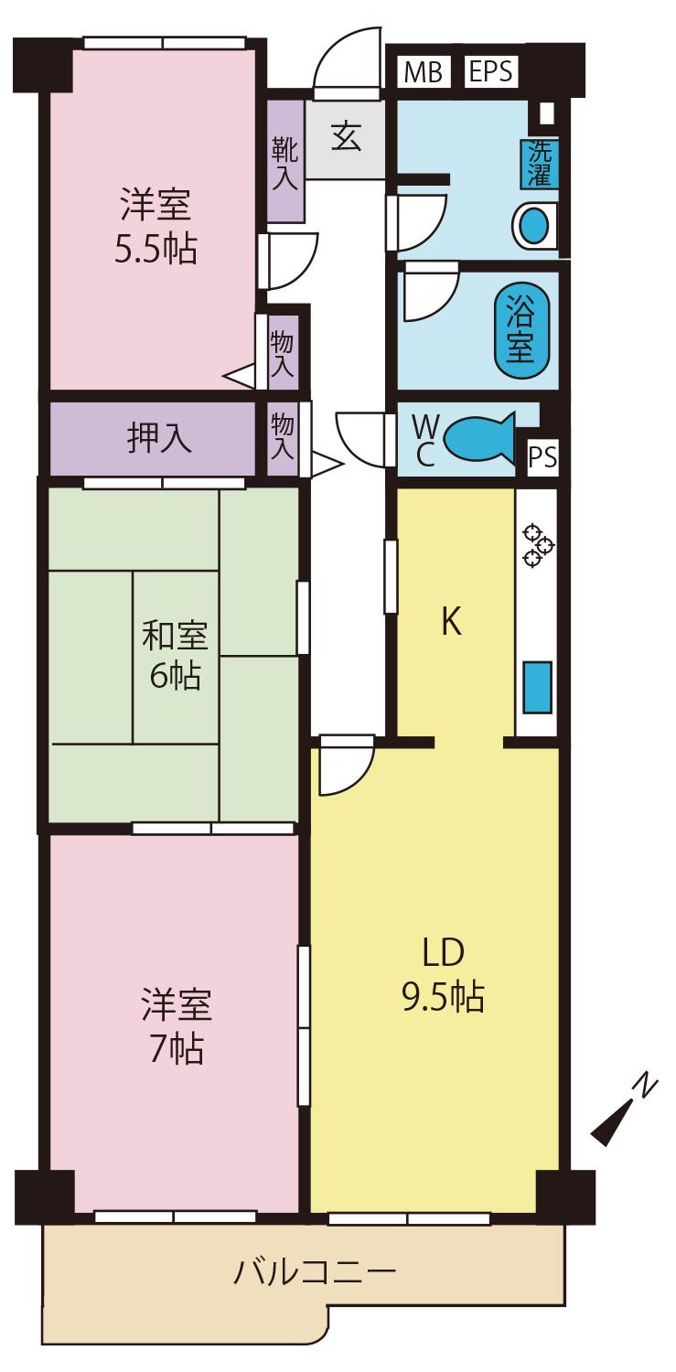シティラック沼津(3LDK/1階)の間取り写真