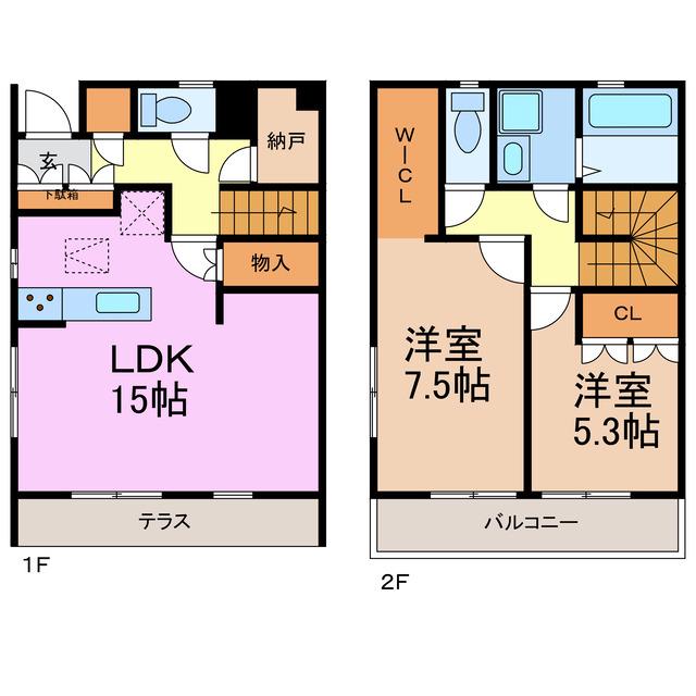 フォレストメゾン徳重E・H棟(2SLDK/1階)の間取り写真