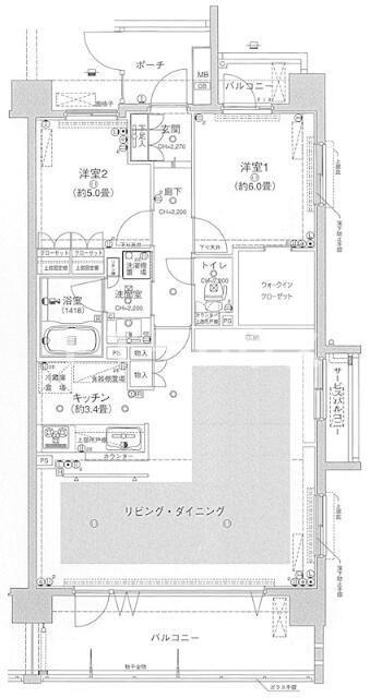 ウィルローズ船橋(2LDK/7階)の間取り写真