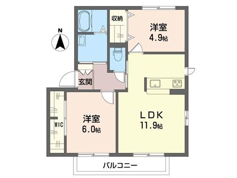 シャーメゾンSHINS C棟(2LDK/2階)の間取り写真