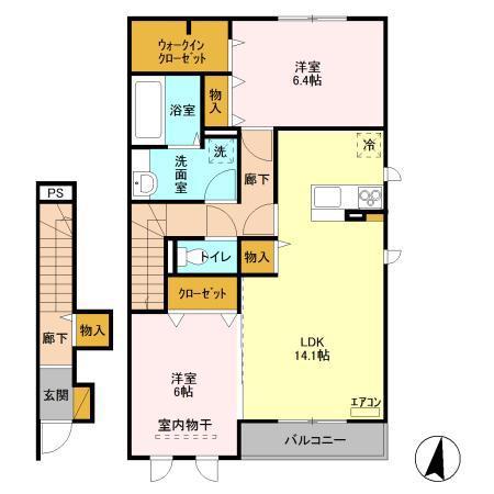 ファミール A棟(2LDK/2階)の間取り写真