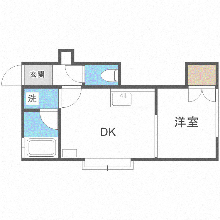 グリーンパーク月寒(1DK/2階)の間取り写真