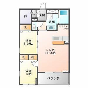 アムールソレオ(2LDK/2階)の間取り写真