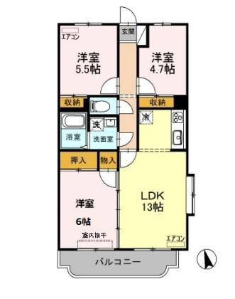 グランディール(3LDK/3階)の間取り写真