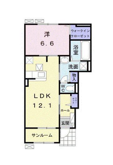 プリムローズV(1LDK/1階)の間取り写真