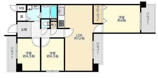 土佐堀ビューハイツ(3LDK/11階)の間取り写真