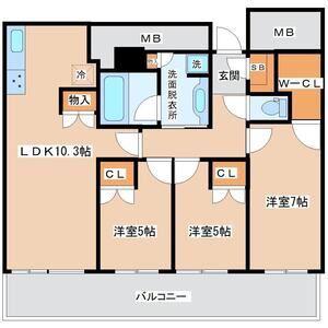 パークハウス仙台五橋タワー(3LDK/12階)の間取り写真