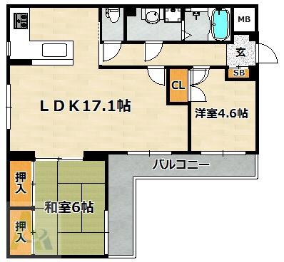 ロイヤルビブレ雲雀ヶ丘(2LDK/1階)の間取り写真