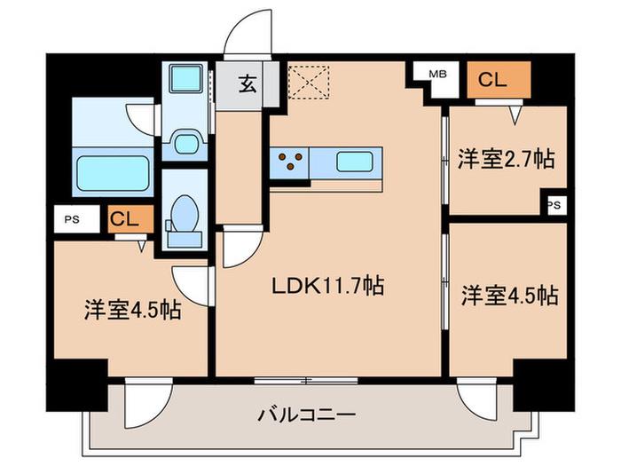 MODERN PALAZZO 天神南II(3LDK/10階)の間取り写真