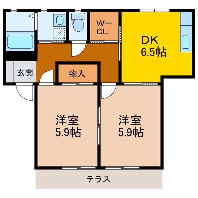 メゾンフルール(2DK/1階)の間取り写真