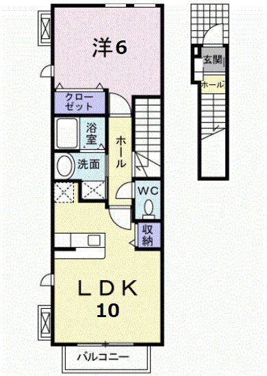 ルナピーノIIB棟(1LDK/2階)の間取り写真