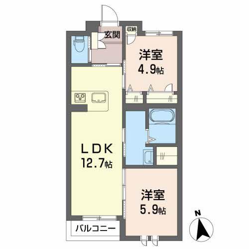 シャーメゾンガーデン福島B(2LDK/2階)の間取り写真