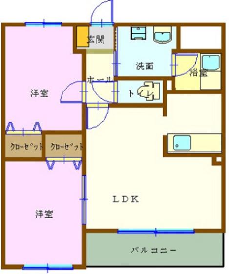 サンパティーク亀山(2LDK/1階)の間取り写真