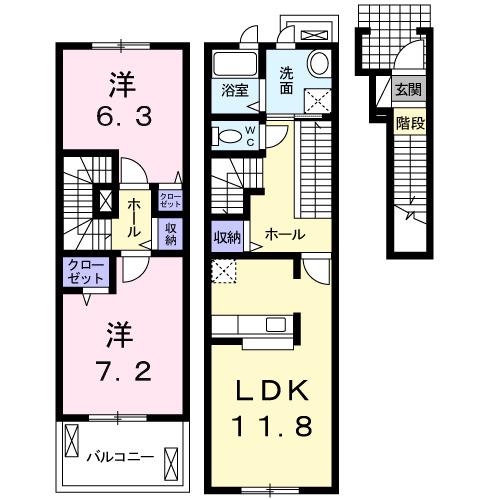 ランド ピースA(2LDK/2階)の間取り写真